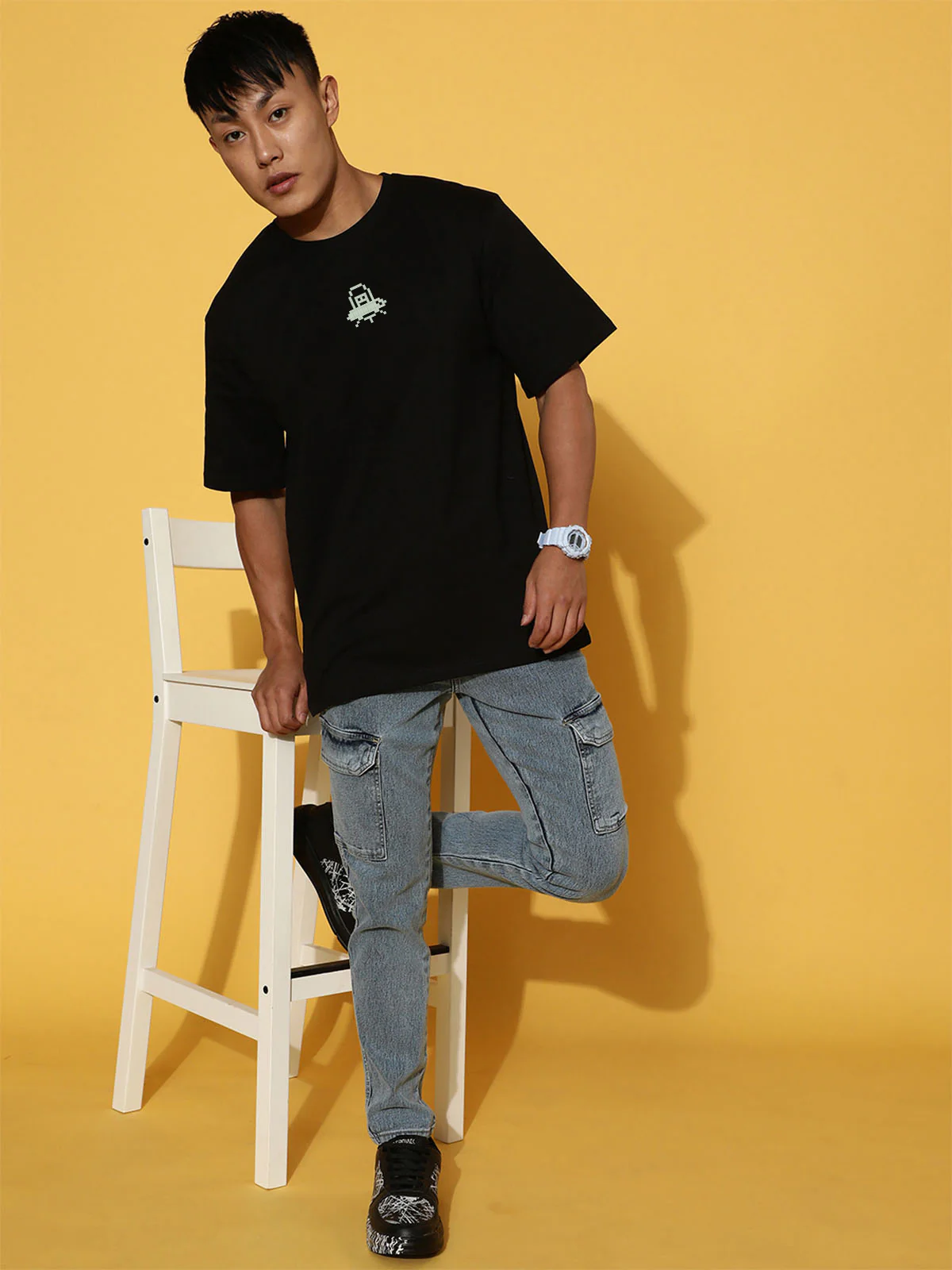 Game Over Black Oversized Back Graphic Printed T-shirt - Image 3