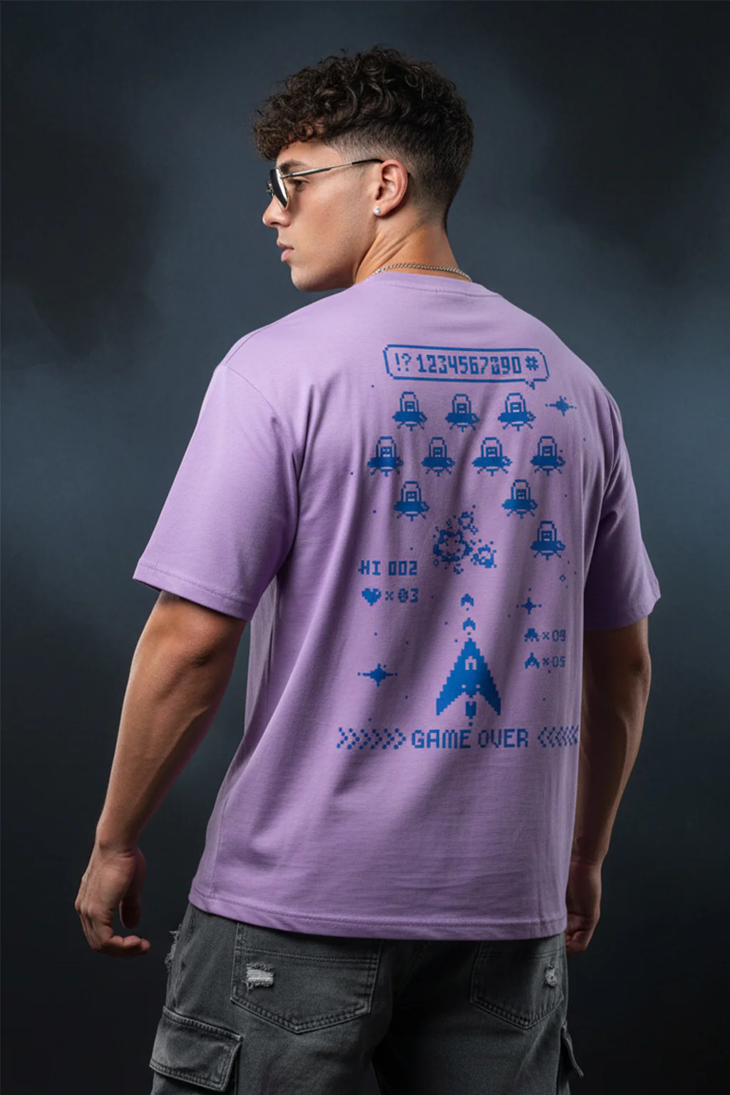 Game Over Lilac Oversized Printed T-shirt - Image 2