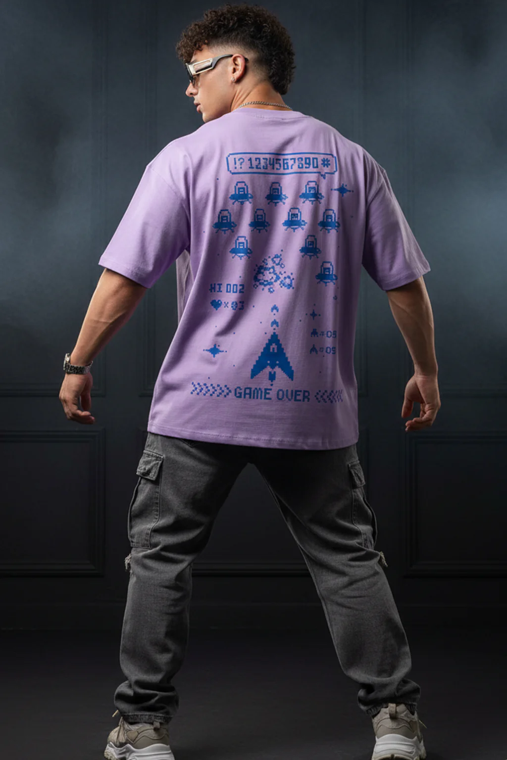 Game Over Lilac Oversized Printed T-shirt - Image 4