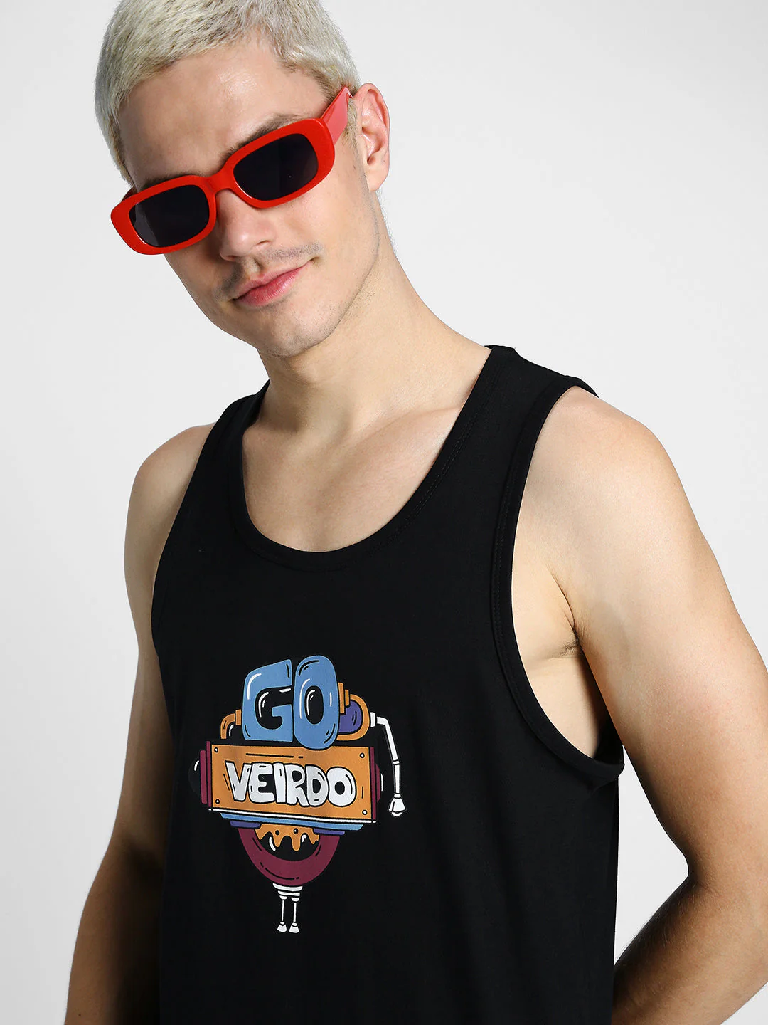 Go Veirdo Black Printed Gym Vest - Image 4
