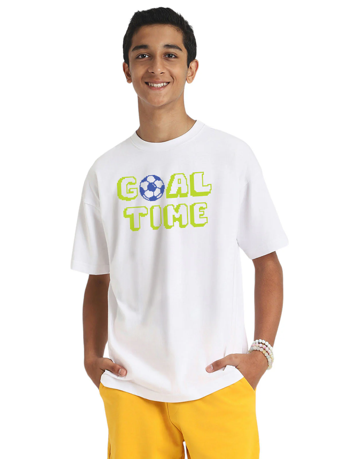Goal Time White Oversized Graphic Printed Boys T-shirt - Image 2