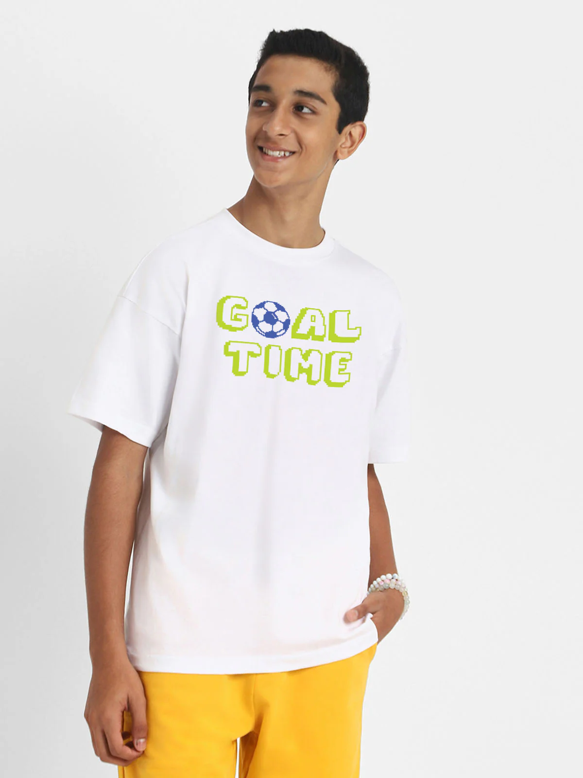 Goal Time White Oversized Graphic Printed Boys T-shirt - Image 3