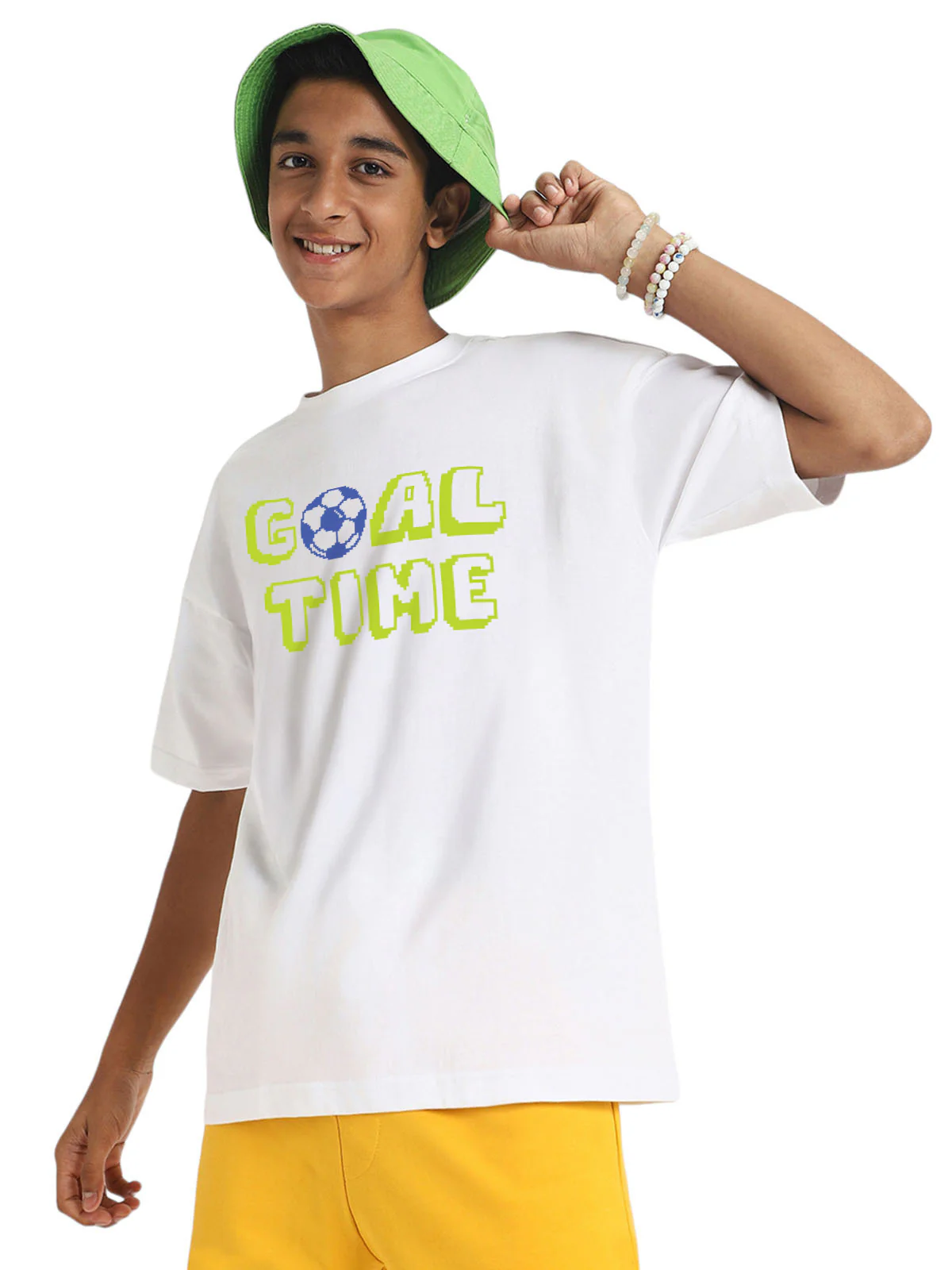 Goal Time White Oversized Graphic Printed Boys T-shirt - Image 6