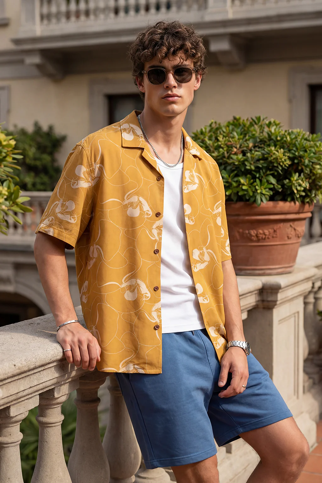 Golden Ochre Floral All Over Print Oversized Exclusive Shirt