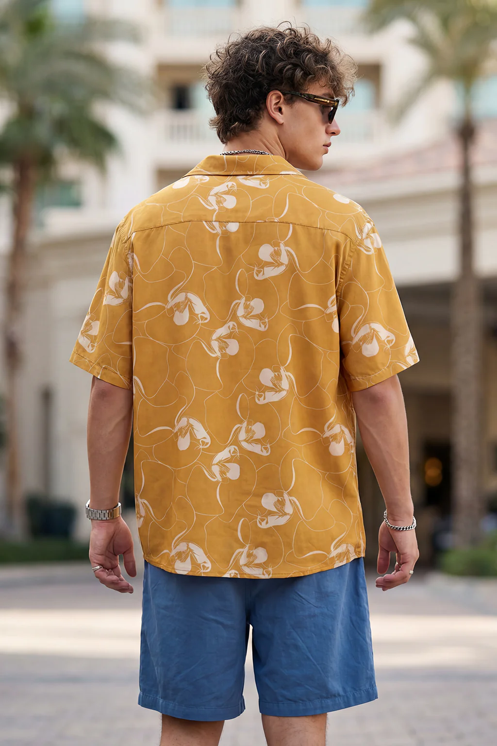 Golden Ochre Floral All Over Print Oversized Exclusive Shirt - Image 3