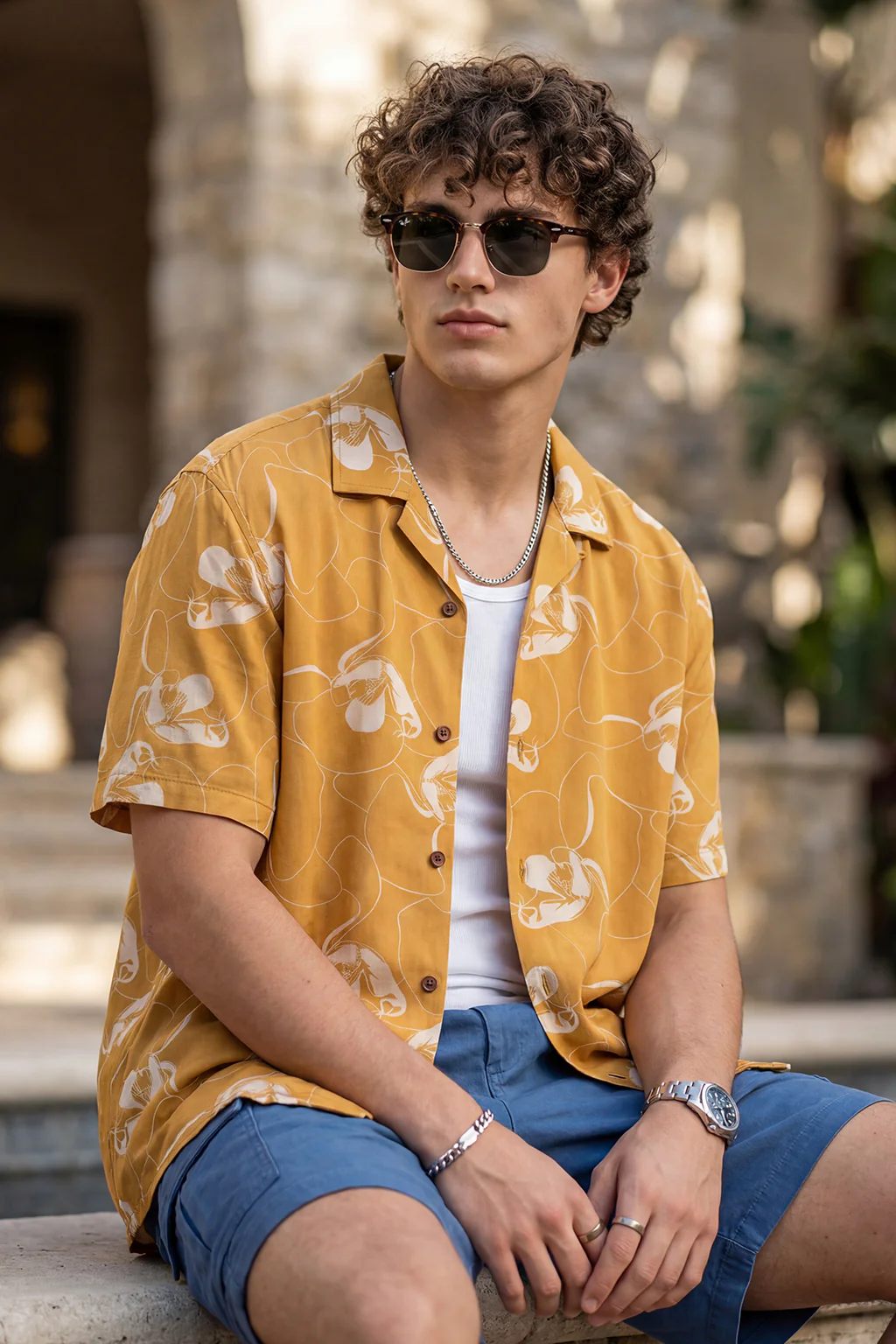 Golden Ochre Floral All Over Print Oversized Exclusive Shirt - Image 4