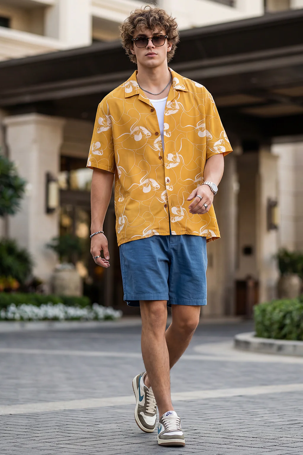 Golden Ochre Floral All Over Print Oversized Exclusive Shirt - Image 5