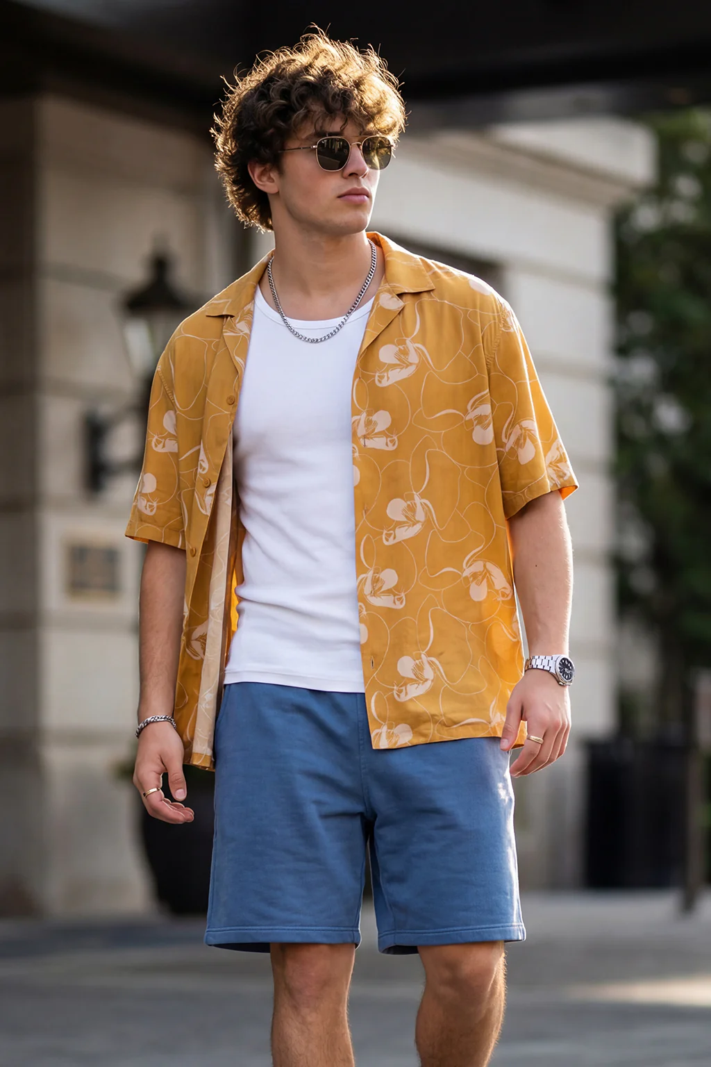 Golden Ochre Floral All Over Print Oversized Exclusive Shirt - Image 6