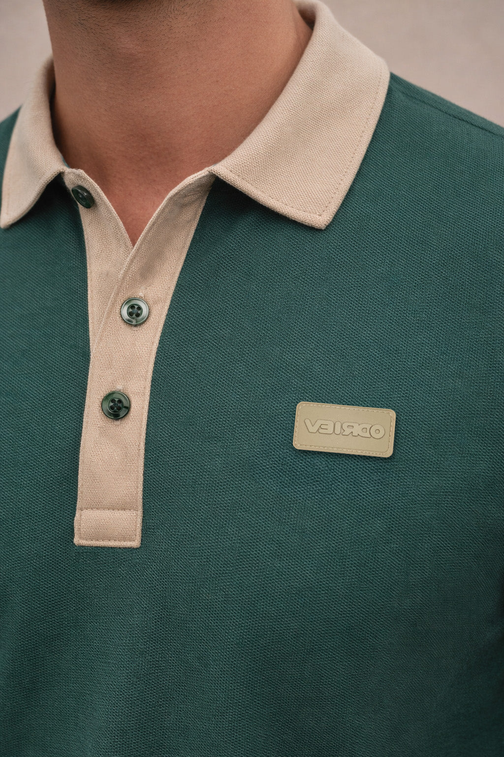 Green Contrast Collar Economic Regular Fit Pique Polo - Image 2