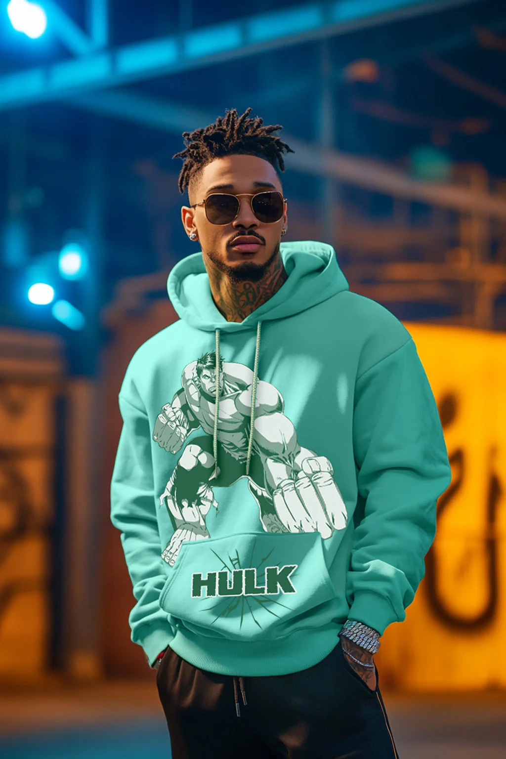 Hulk Green Front Printed Regular Fit Hoodie