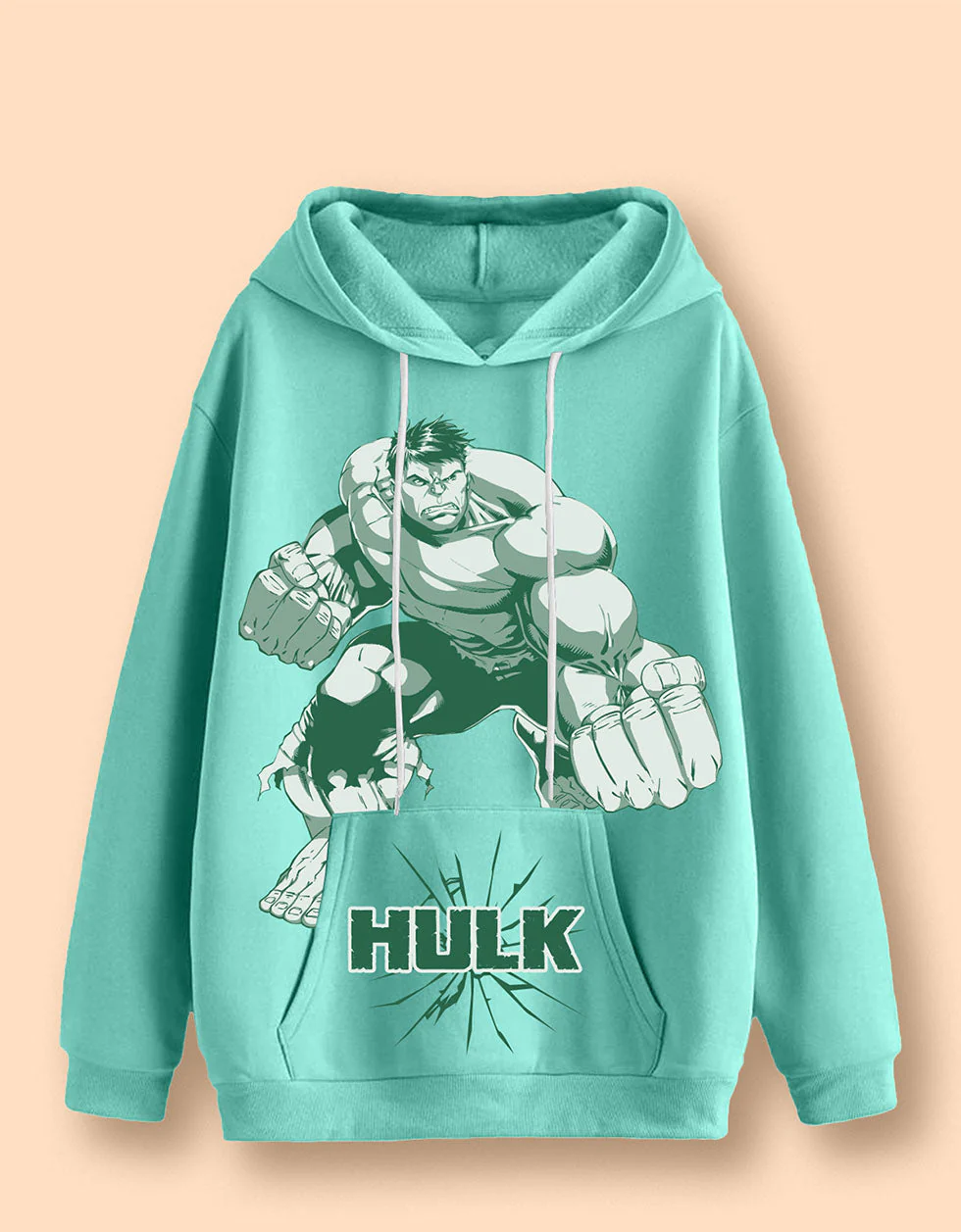 Hulk Green Front Printed Regular Fit Hoodie - Image 2