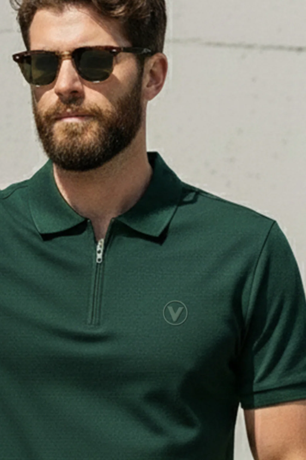 Green Interlock Plain Regular Fit Zipper Polo T-shirt - Image 2