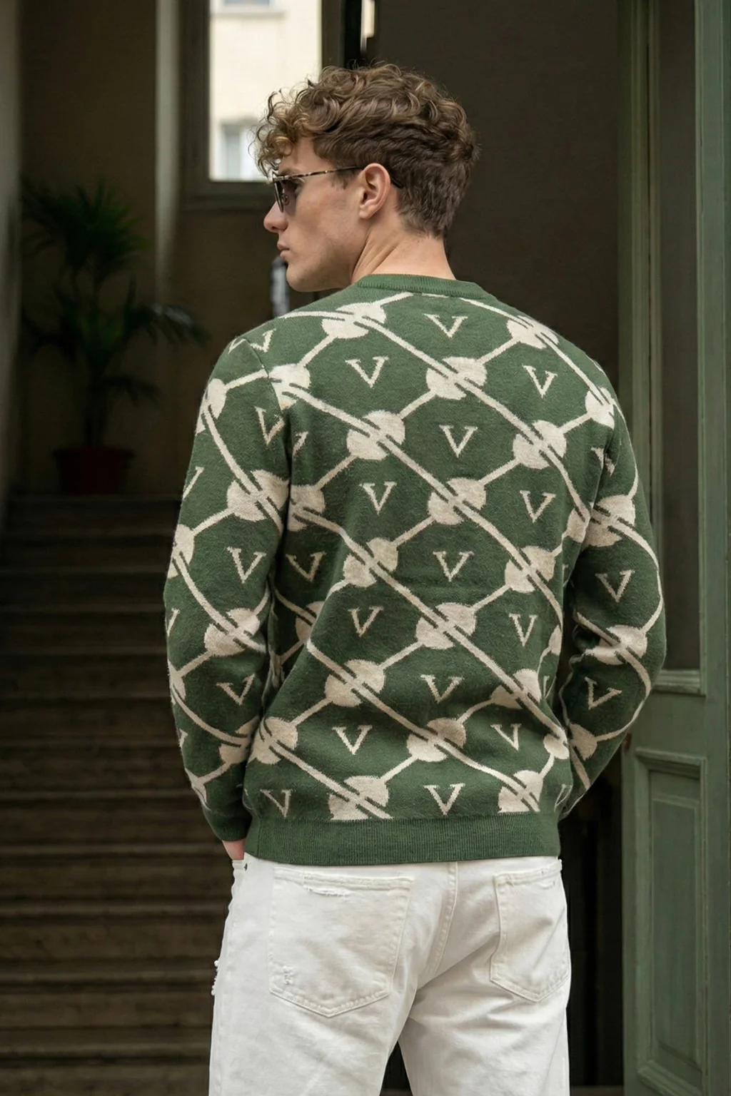 Green Jacquard Printed Regular FIt Sweatshirt - Image 6