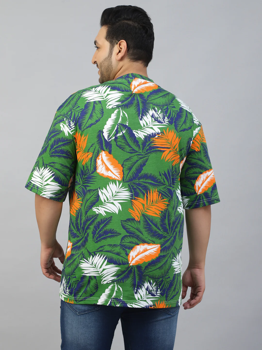 Green Palm leaf Floral All Over Printed Plus Size T-shirt - Image 3