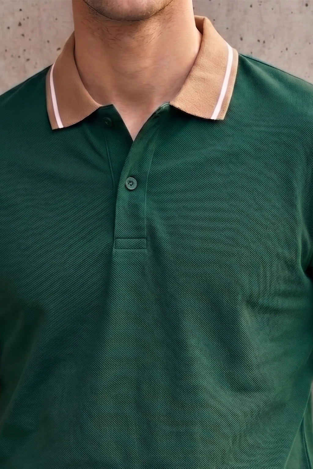 Green Pique Contrast Collar Regular Fit Tipping Polo T-shirt - Image 2