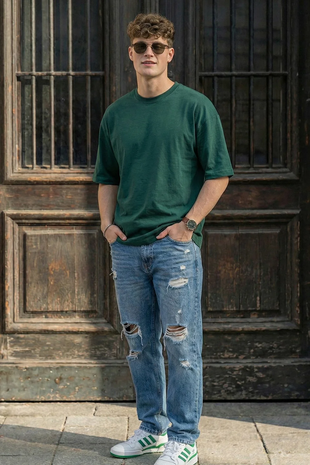 Dark Green Plain Oversized T-shirt - Image 4