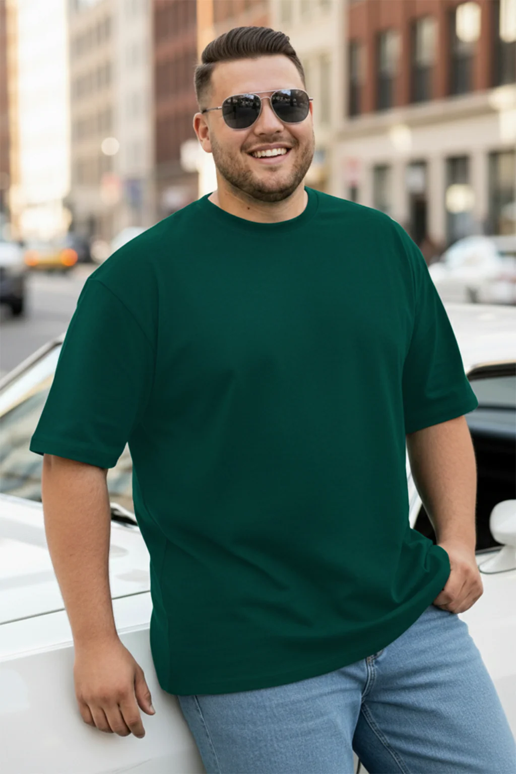 Green Plain Plus Size T-shirt