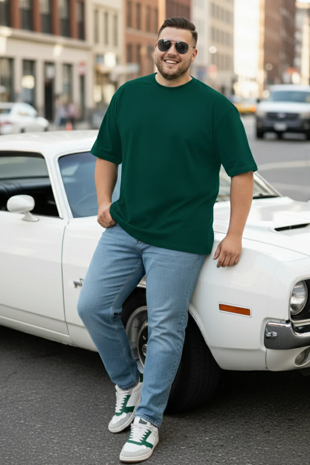 Green Plain Plus Size T-shirt - Image 4