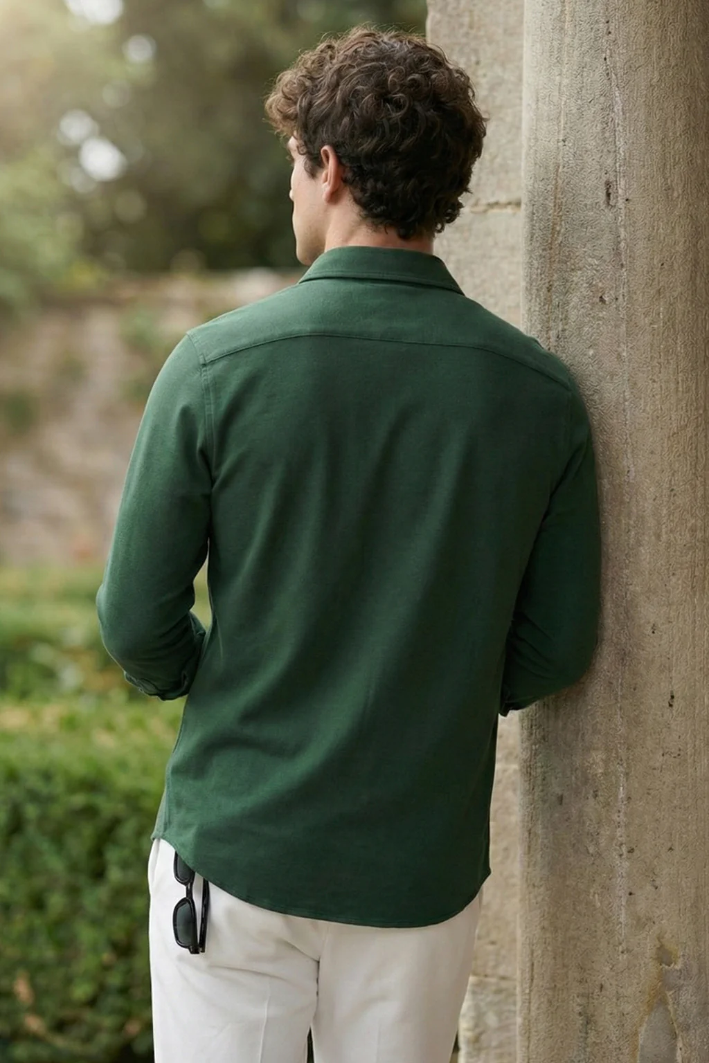 Green Plain Regular Fit Single Pocket Full Sleeve Exclusive Shirt - Image 3