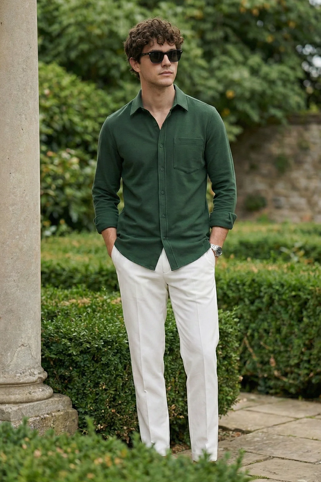 Green Plain Regular Fit Single Pocket Full Sleeve Exclusive Shirt - Image 4