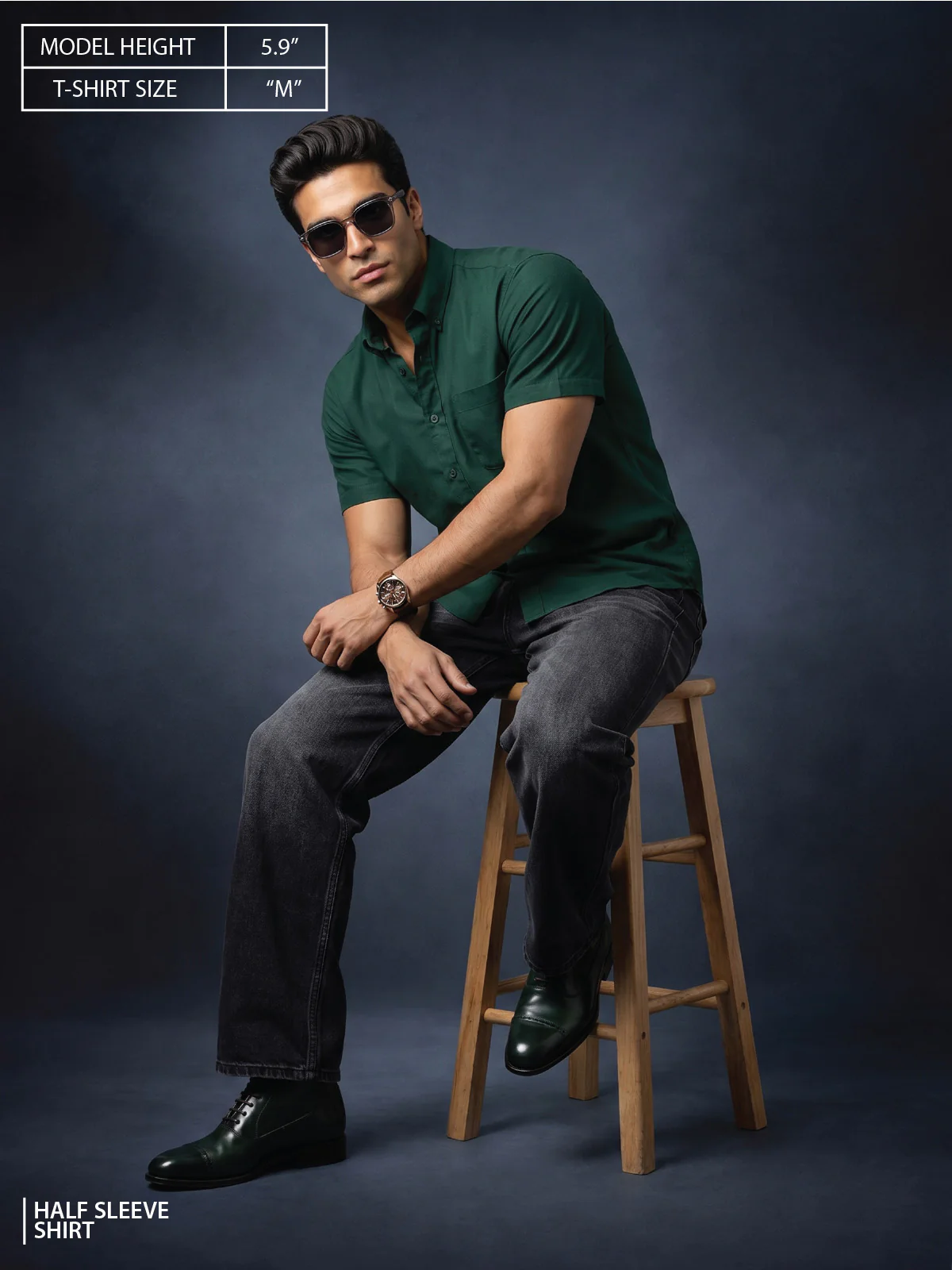 Green Plain Regular Fit Half Sleeve Single Pocket Exclusive Shirt - Image 5