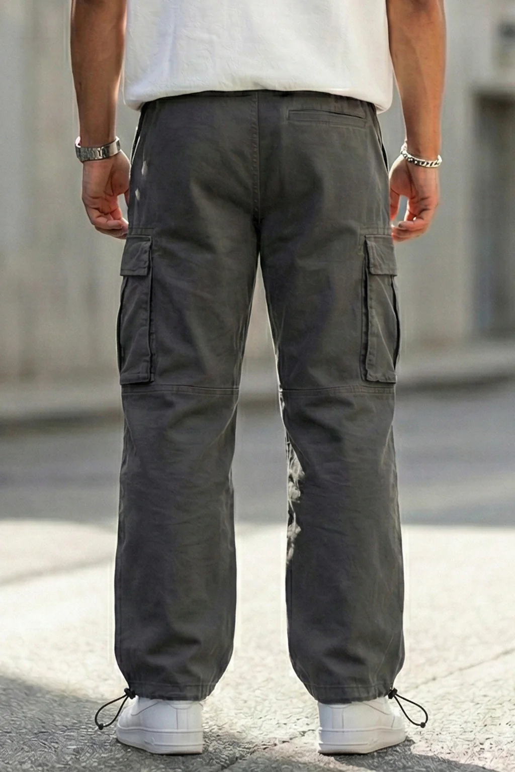 Grey 5 Pocket Woven Straight Fit Exclusive Cargo Pant With Adjustable Ankle - Image 4