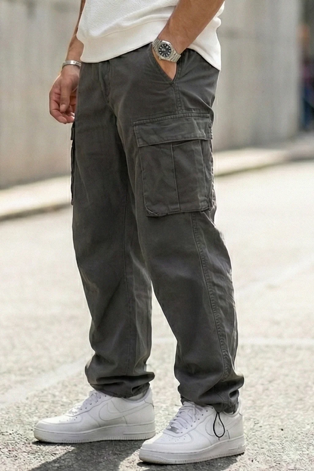 Grey 5 Pocket Woven Straight Fit Exclusive Cargo Pant With Adjustable Ankle - Image 5