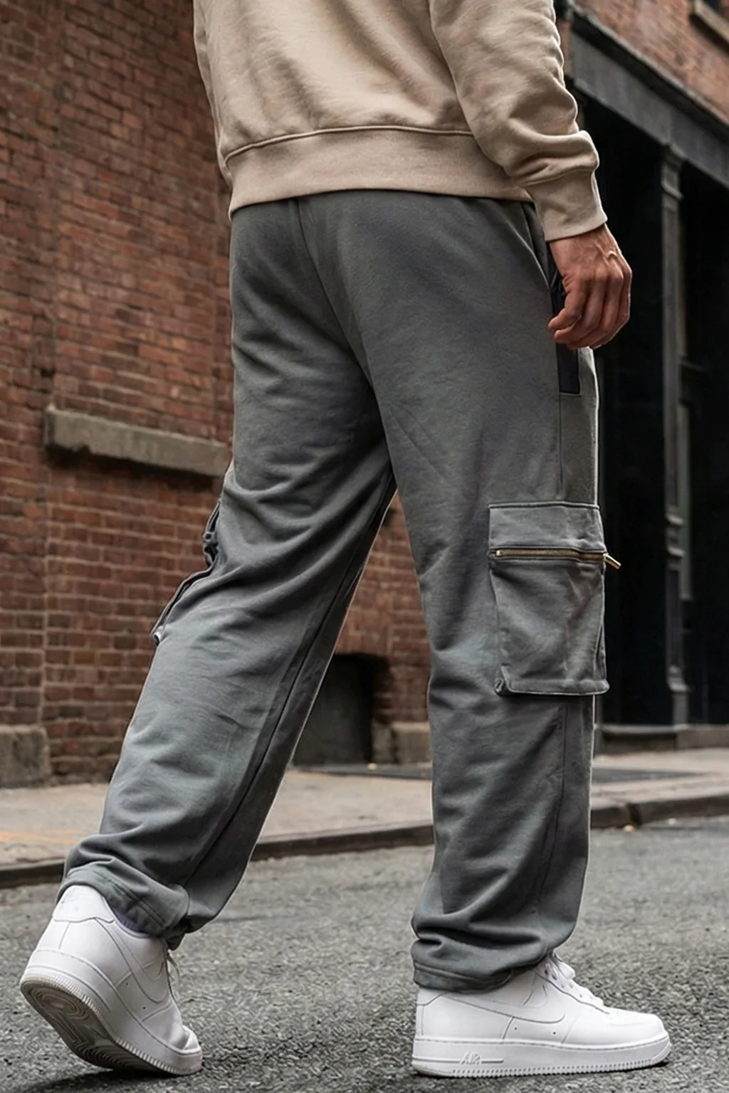 Grey and Black Zipper Detail Knitted Cargo - Image 4