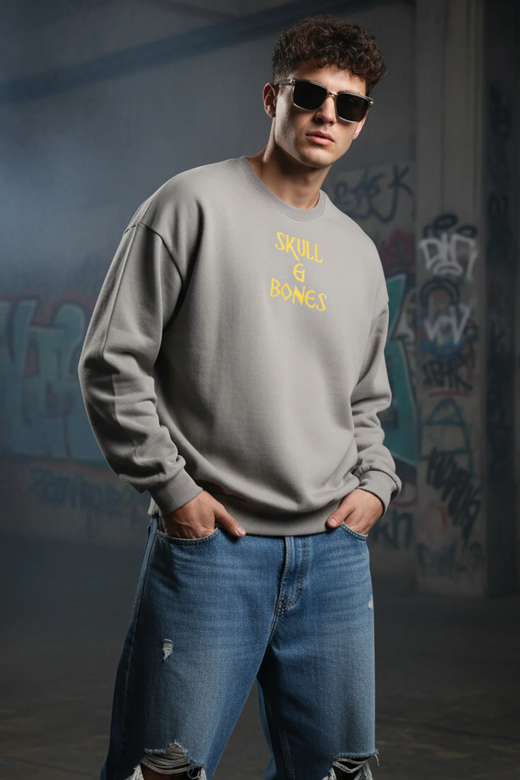 Veirdo Grey Back Printed Regular Fit Sweatshirt - Image 3