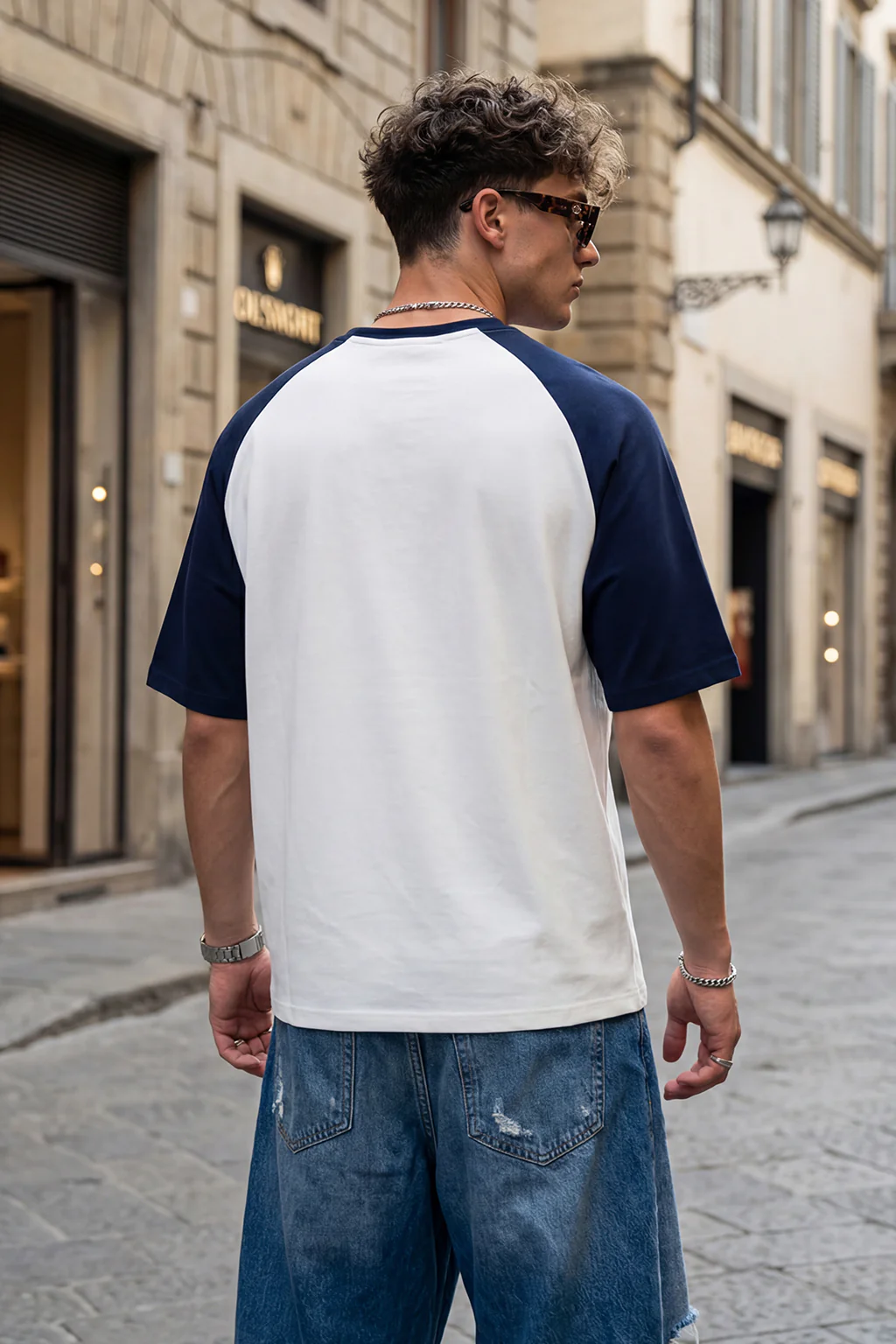 Grey-Navy Raglan Oversized Typography Printed T-shirt - Image 3