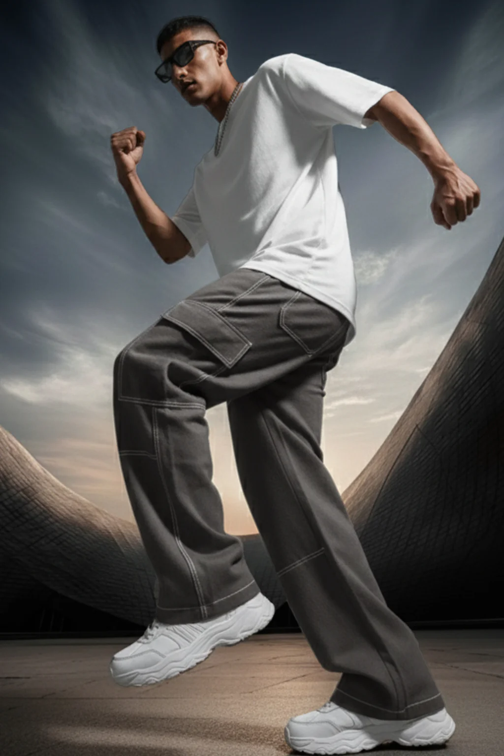 Grey Pure Woven Straight Fit 5 Pocket Cargo - Image 3