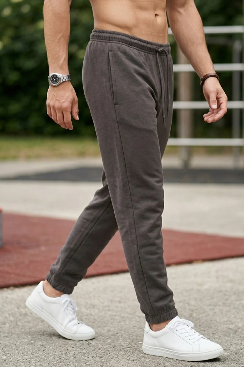 Grey Solid Baggy Fit Jogger - Image 3