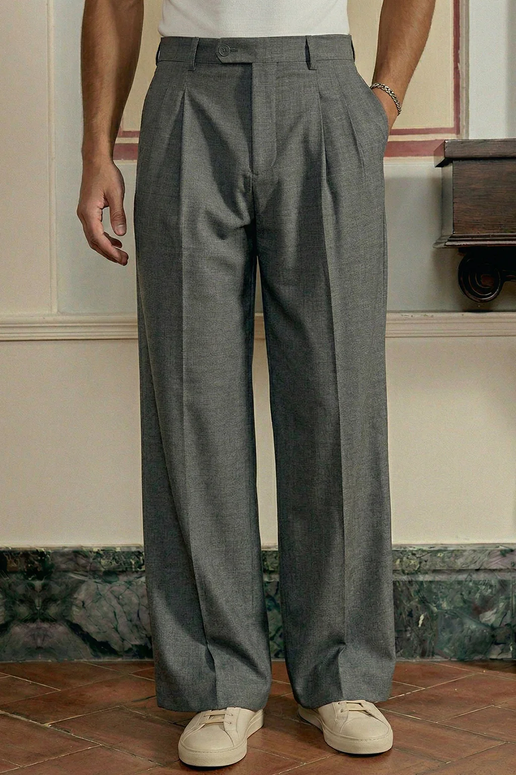 Grey Tailored High-Waist Formal Wide-Leg Korean Pant - Image 3