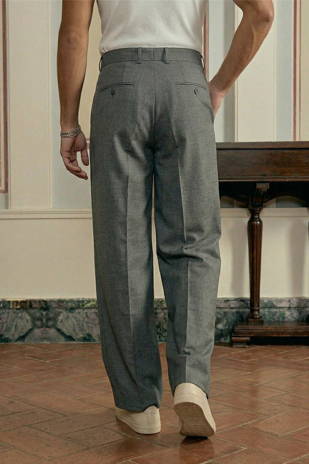 Grey Tailored High-Waist Formal Wide-Leg Korean Pant - Image 4