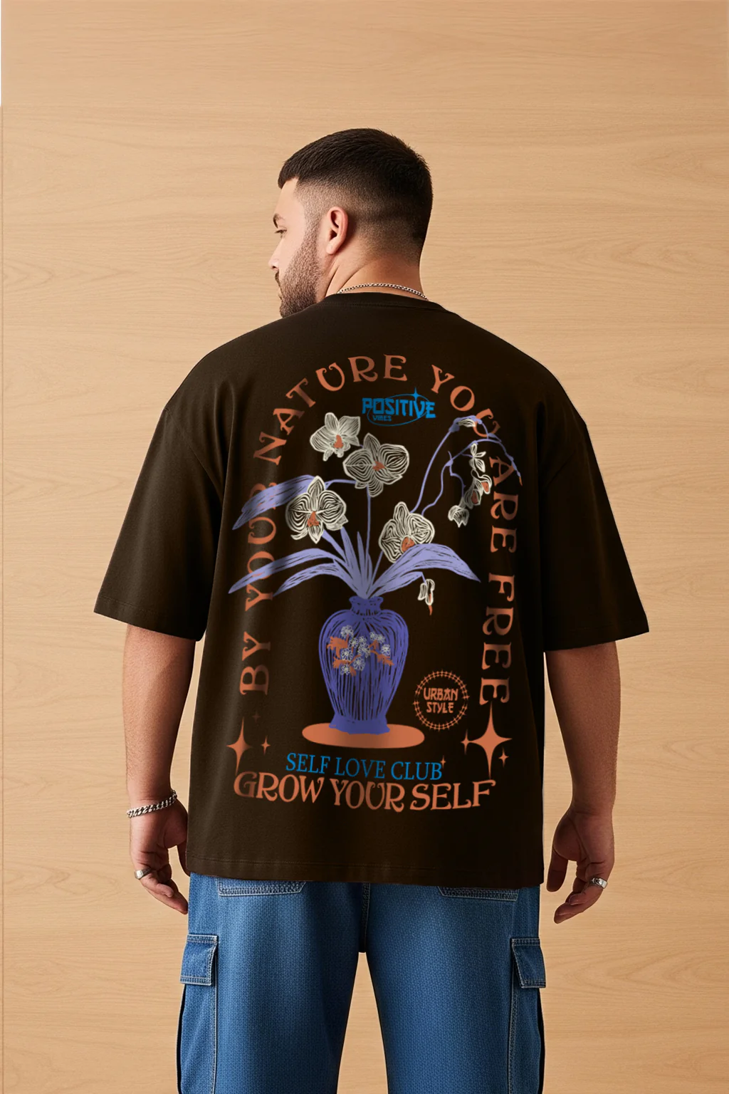 Grow Yourself Brown Graphic Printed Plus Size T-shirt