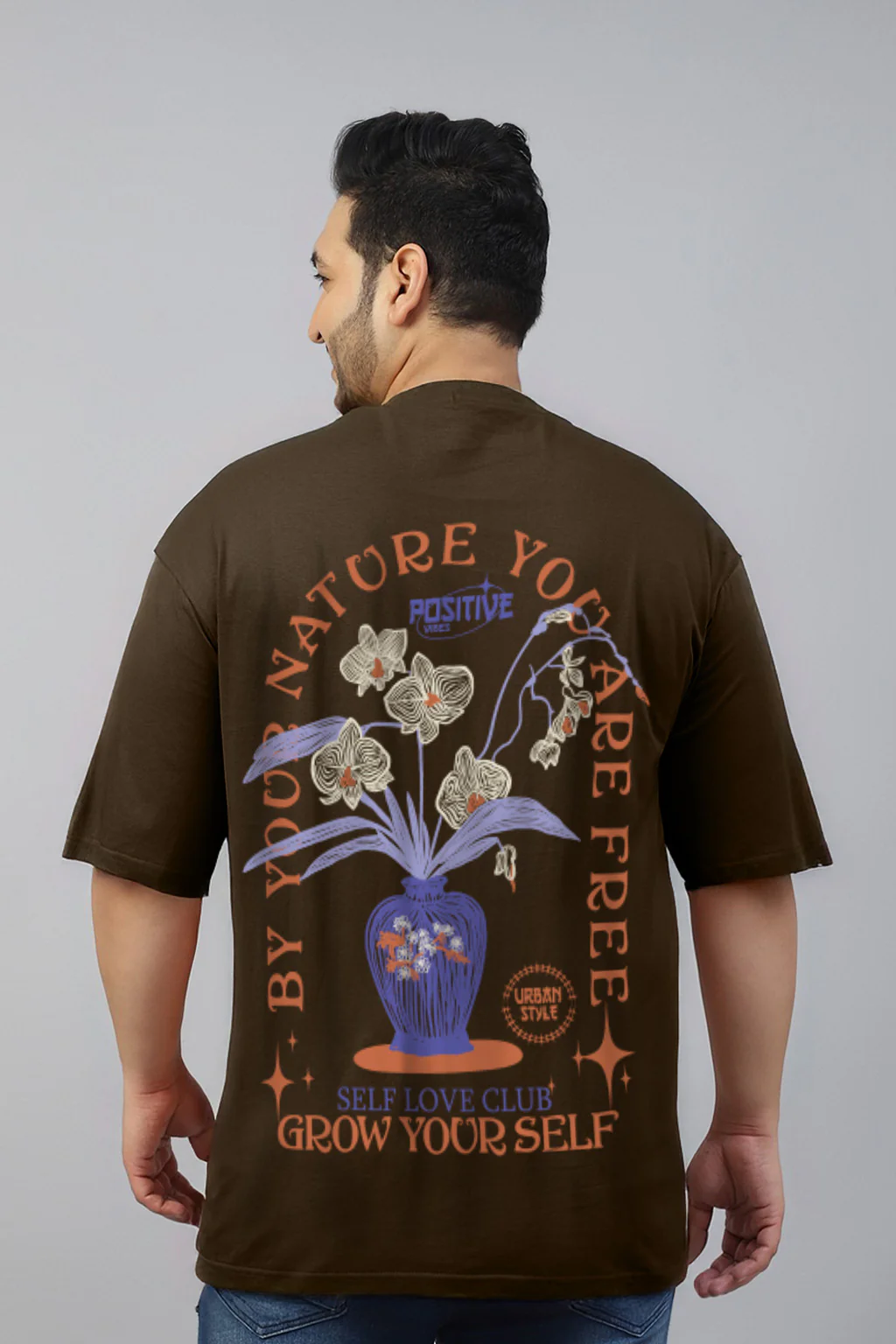 Grow Yourself Brown Graphic Printed Plus Size T-shirt - Image 2