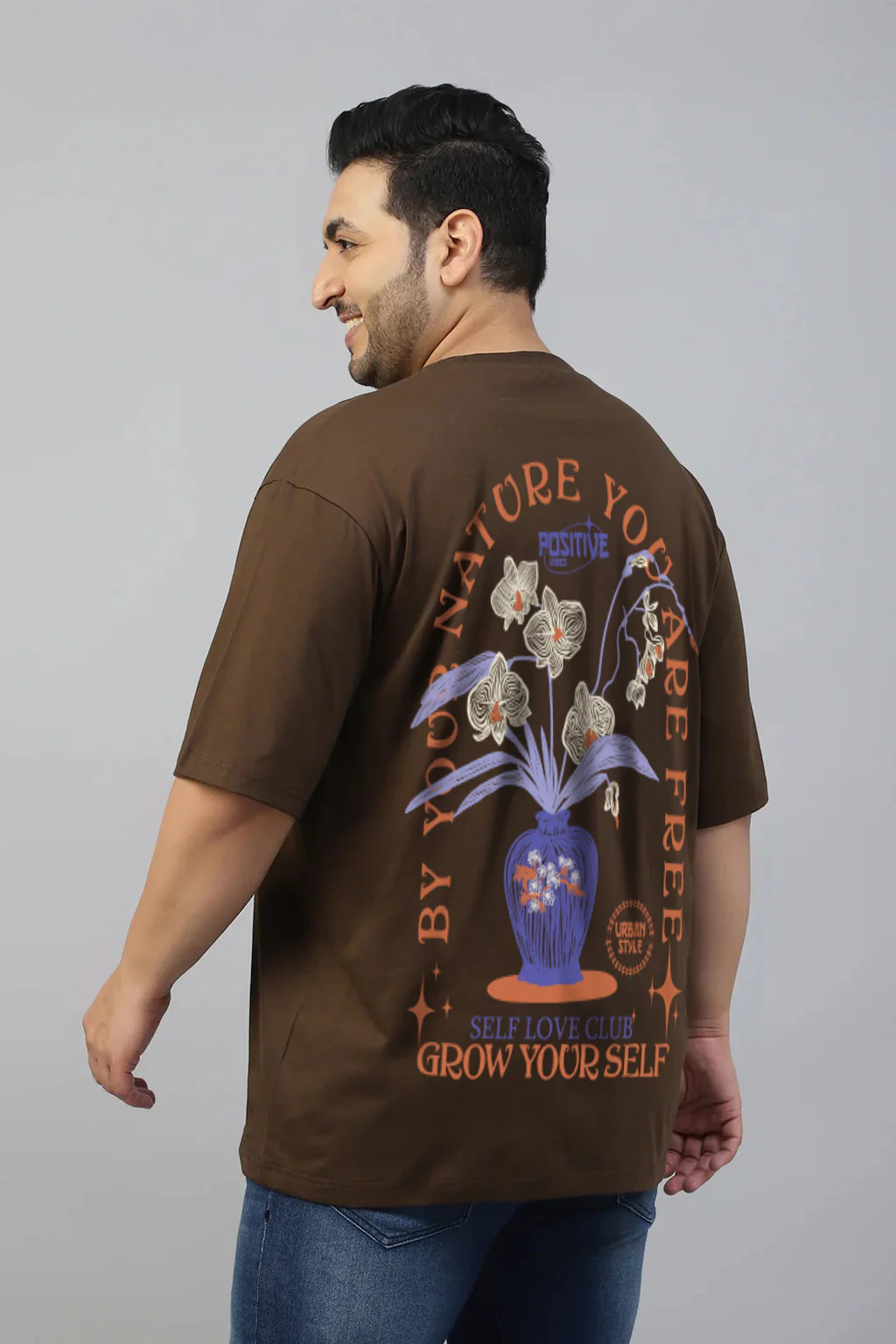 Grow Yourself Brown Graphic Printed Plus Size T-shirt - Image 3