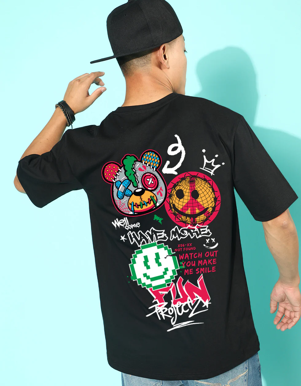 Have More Fun Black Oversized Graphic Printed T-shirt - Image 6