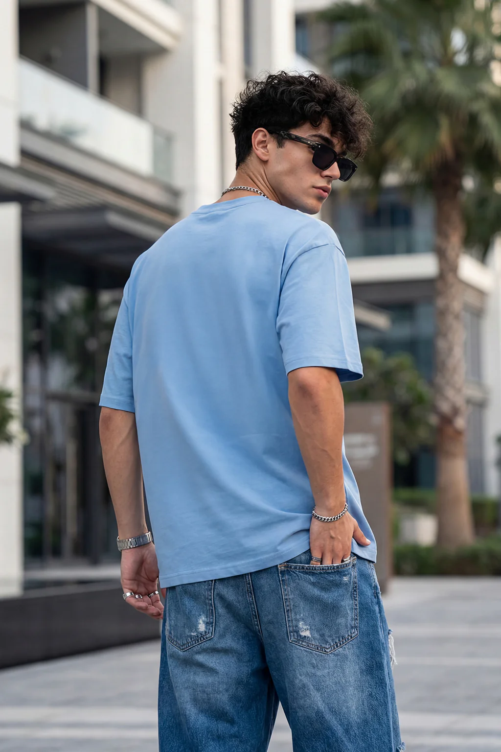 Heaven Blue Oversized Chest Graphic Printed T-shirt - Image 3