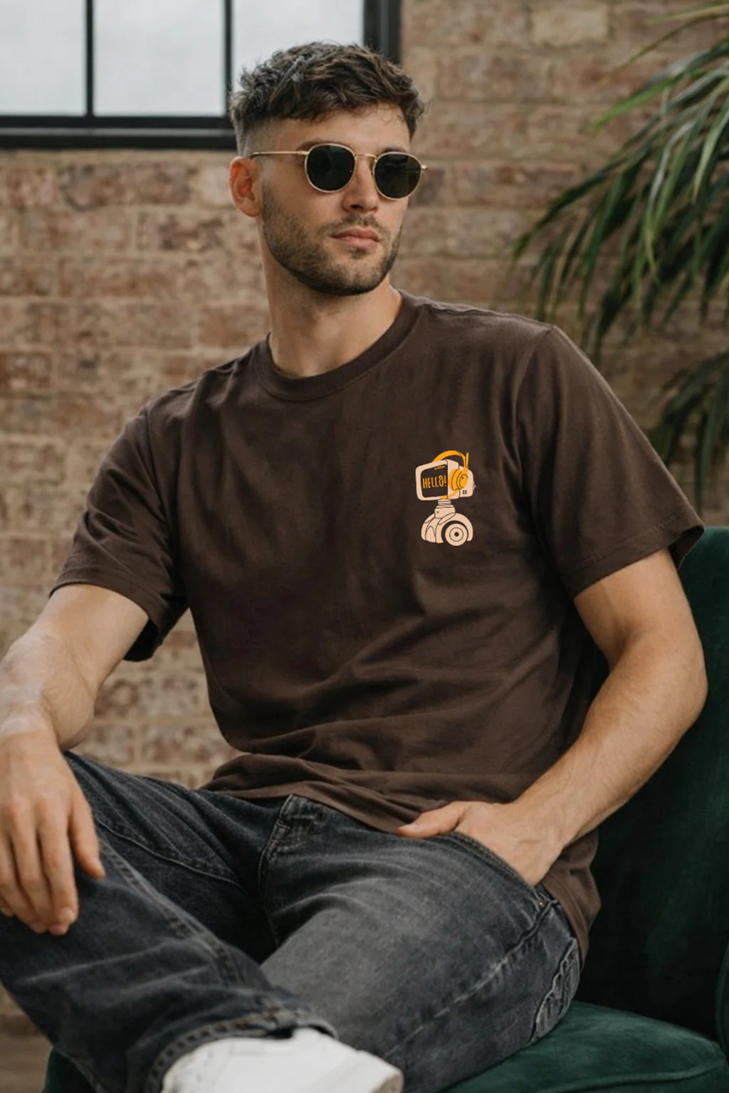 Hello Brown Regular Fit Printed T-shirt