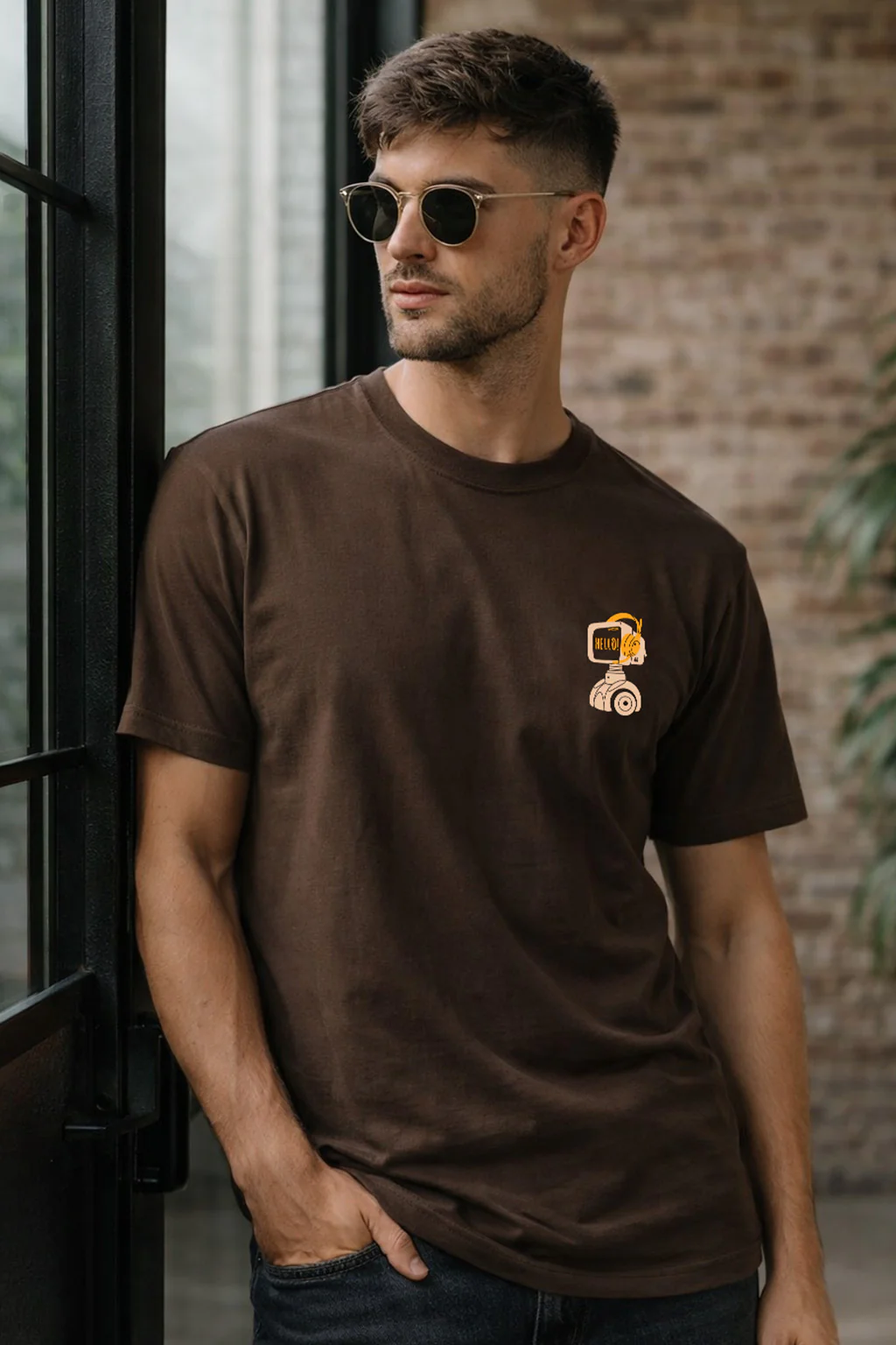 Hello Brown Regular Fit Printed T-shirt - Image 4