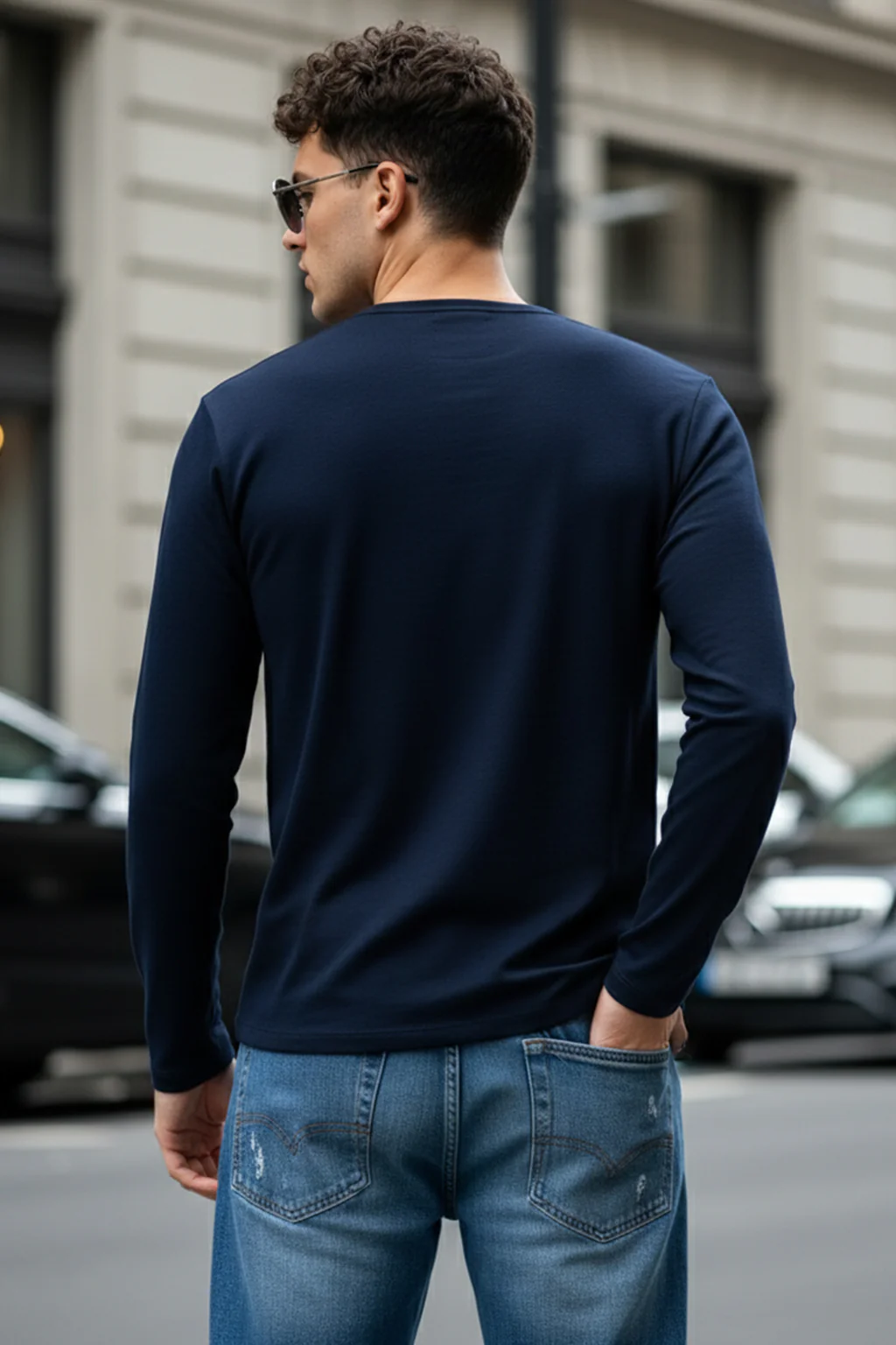Henley Navy Solid T-shirt - Image 3