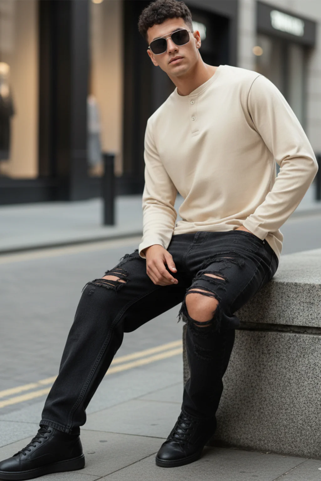 Henley Swan White Solid T-shirt - Image 4