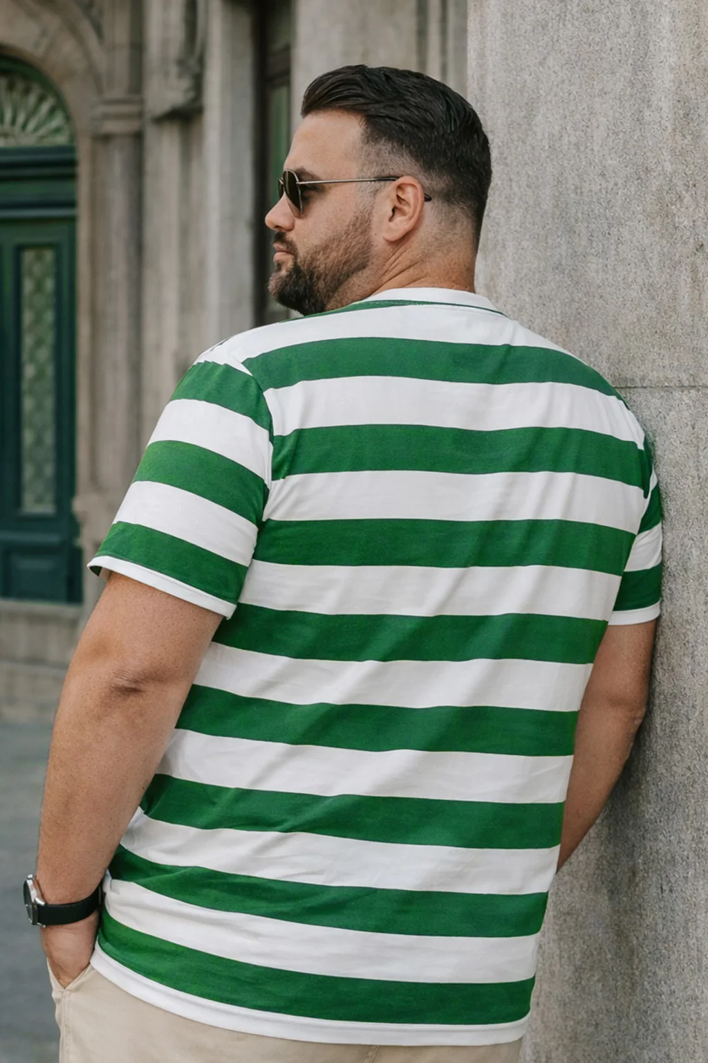 Heritage Stripe Green & White Plus Size T-shirt - Image 3
