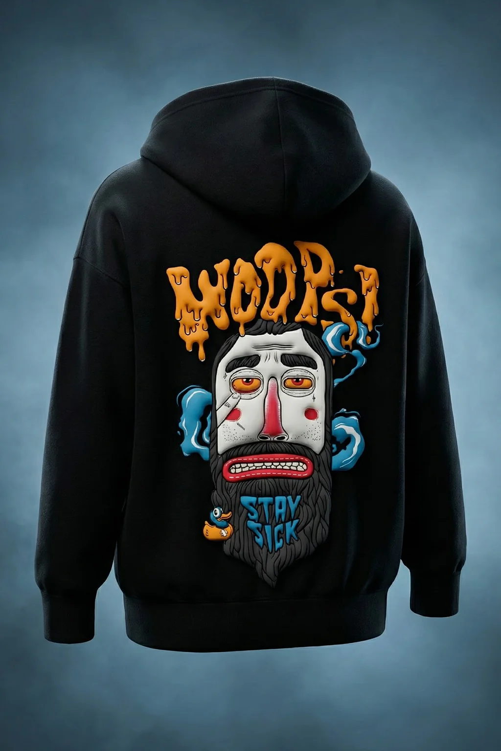 Hoops Black Oversized Puff Printed Exclusive Hoodie - Image 3