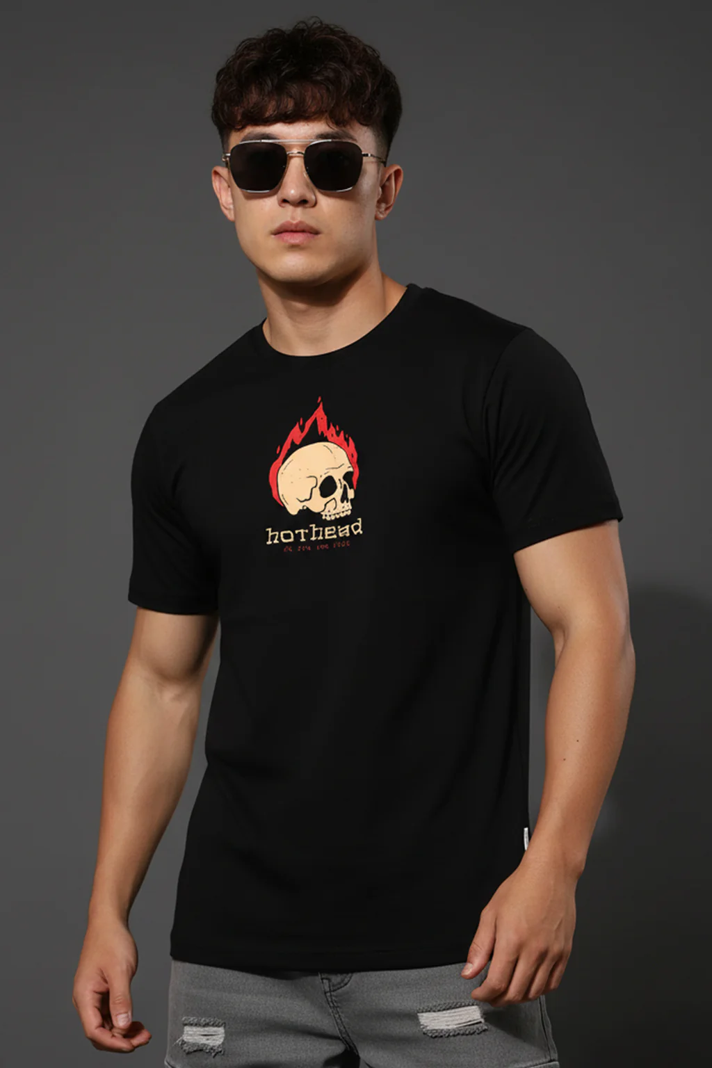 Hot Head Black Regular Fit Printed T-shirt - Image 2