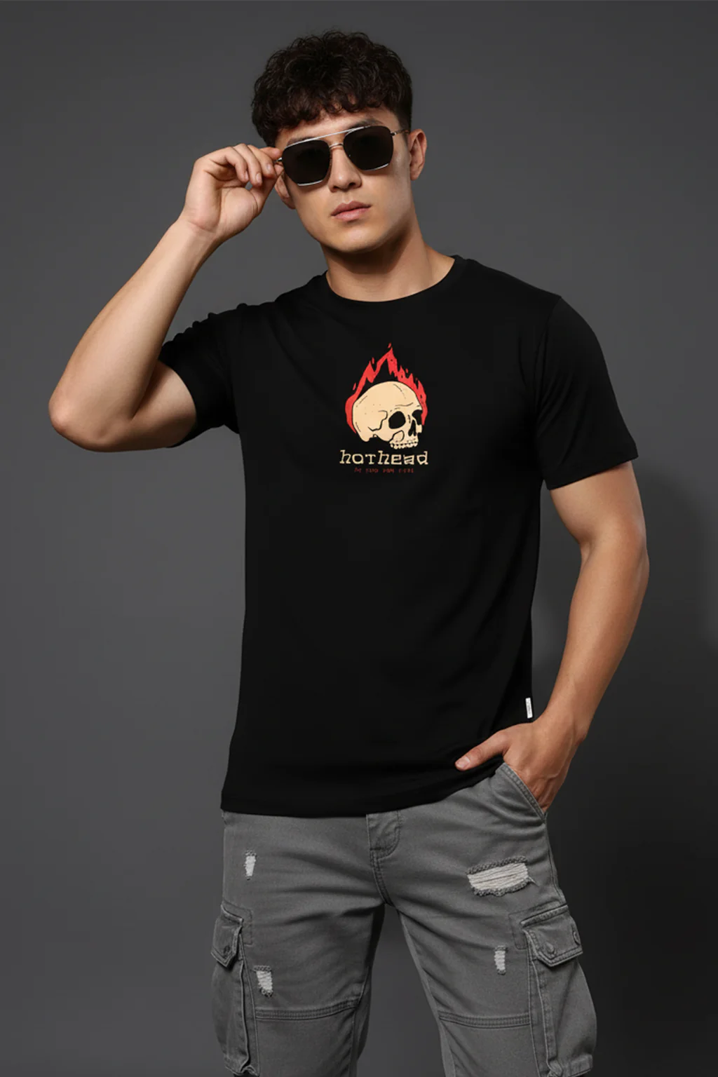 Hot Head Black Regular Fit Printed T-shirt - Image 4