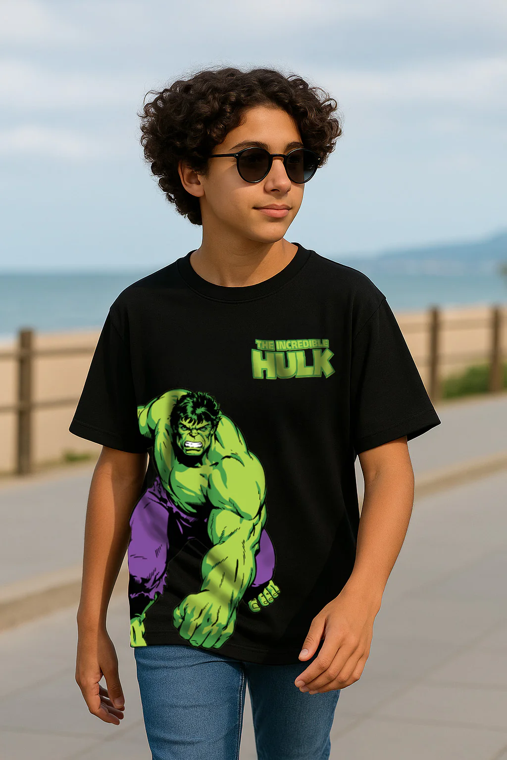Hulk Black Oversized Graphic Placement Printed Boys T-shirt