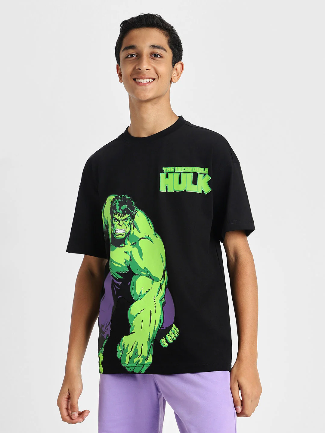 Hulk Black Oversized Graphic Placement Printed Boys T-shirt - Image 2