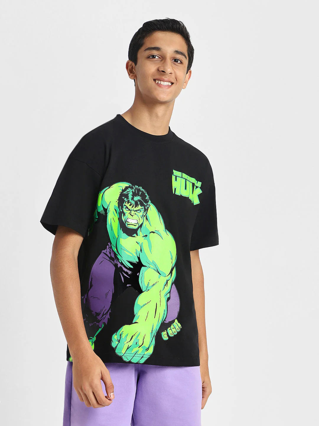 Hulk Black Oversized Graphic Placement Printed Boys T-shirt - Image 3